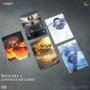 Set of trading cards with lenticular effect on a dark textured background
