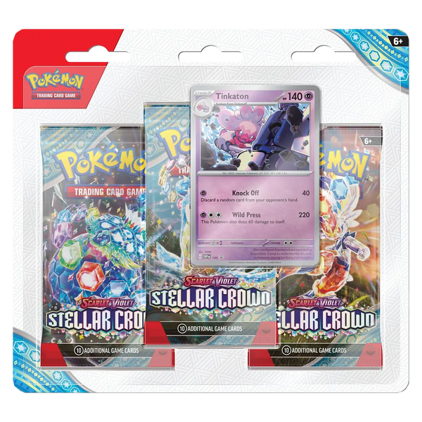 pokmon trading card game scarlet & violet 3pk booster Pokemon Stellar Crown 3-Pack Blister Pack More than 30 Trainer cards Scarlet & Violet: Stellar Crown-